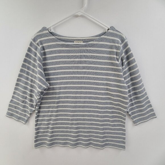 L.L. Bean Tops - L.L. Bean Women's Knit Pullover Top Gray Striped Size XL Casual Basic